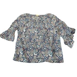 Magnolia Lane Women’s XL Blue Paisley Smocked Neck Top,Sheer, New Without Tags